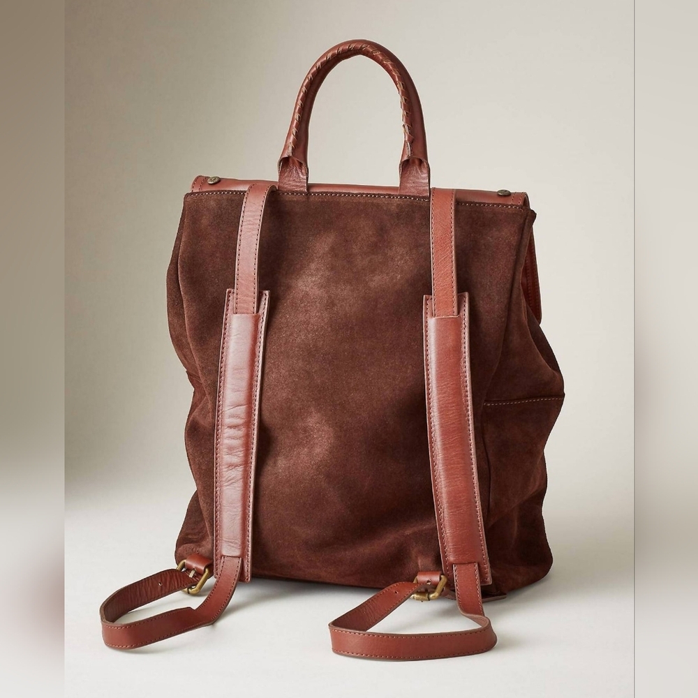 SUNDANCE Simplicity Brown Leather Studded Flap Backpack - Picture 3 of 13
